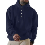Men's Hooded Pullover Sweatshirt With Button Placket And Relaxed Fit