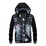 Men's Fall Hooded Jacket Regular Print Daily Punk & Gothic Long Sleeve Denim Black Gray/Winter