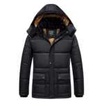 Hooded Padded Jacket With Front Fastening And Flap Pocket Design