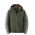 Men's Hooded Zip Front Jacket With Striped Sleeves And Pockets