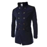 Men's Double Breasted Stand Collar Longline Winter Coat With Buttons