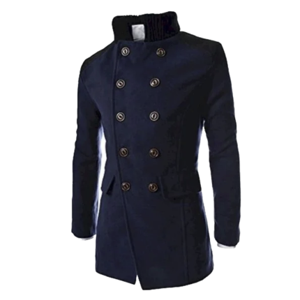 Men's Double Breasted Stand Collar Longline Winter Coat With Buttons