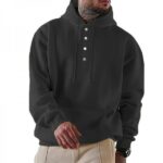 Men's Hooded Pullover Sweatshirt With Button Placket And Relaxed Fit - Image 2