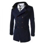 Men's Double Breasted Stand Collar Longline Winter Coat With Buttons - Image 2